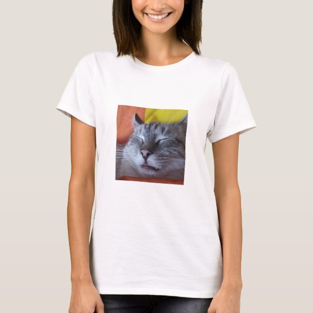 Funny Cat Schlafen Frauen T - Shirt (Vorderseite)