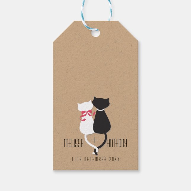 Funny Cat Schwanzes Couple Monogram Wedding Geschenkanhänger (Vorderseite)
