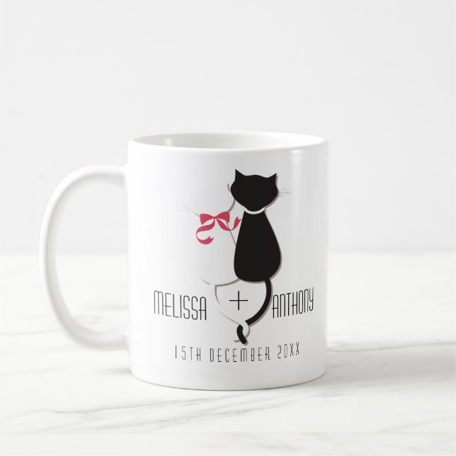 Funny Cat Schwanzes Couple Monogram Wedding Verlob Kaffeetasse (Links)