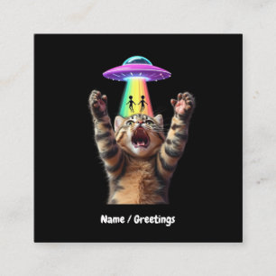 Funny Cat Selfie Alien UFO Unglaublich witzig anpa Quadratische Visitenkarte