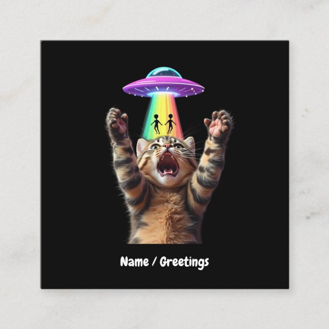 Funny Cat Selfie Alien UFO Unglaublich witzig anpa Quadratische Visitenkarte (Vorderseite)