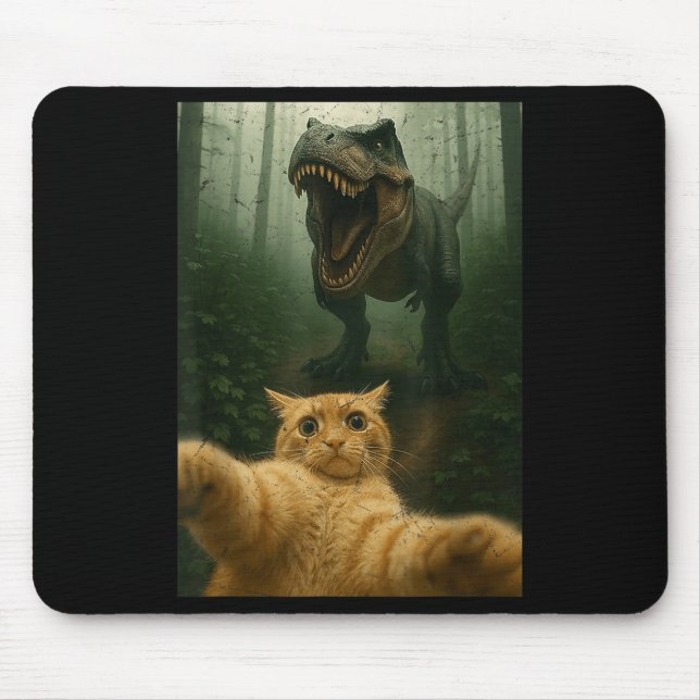 Funny Cat Selfie Dinosaur Meme Animals Lover Graph Mousepad (Vorne)