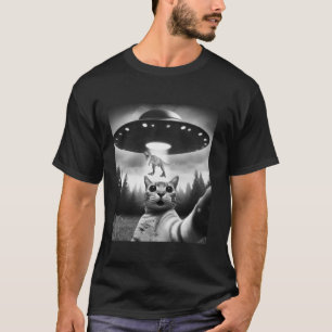 Funny Cat Selfie Flying Alien UFO Entführung Dinos T-Shirt
