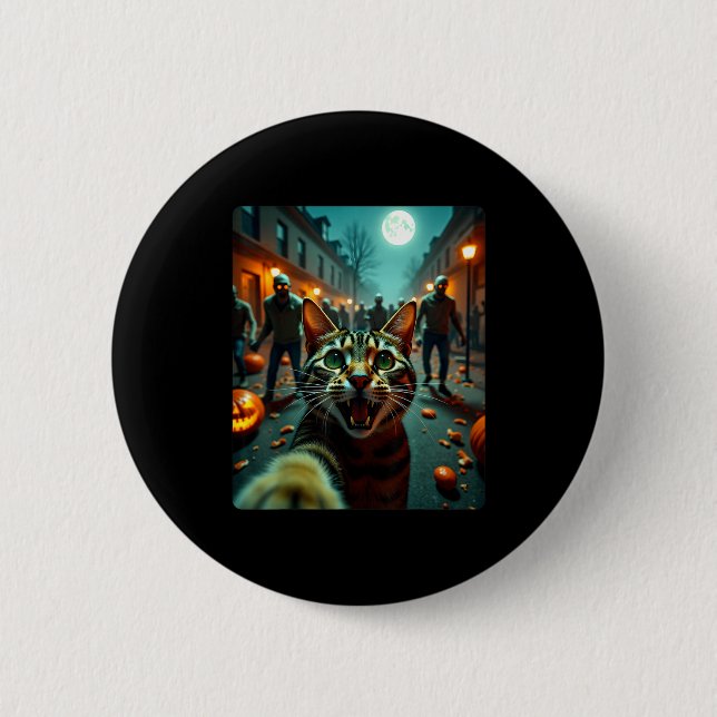 Funny Cat Selfie Halloween Zombies Humor  Button (Vorderseite)