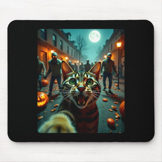 Funny Cat Selfie Halloween Zombies Humor  Mousepad (Vorne)