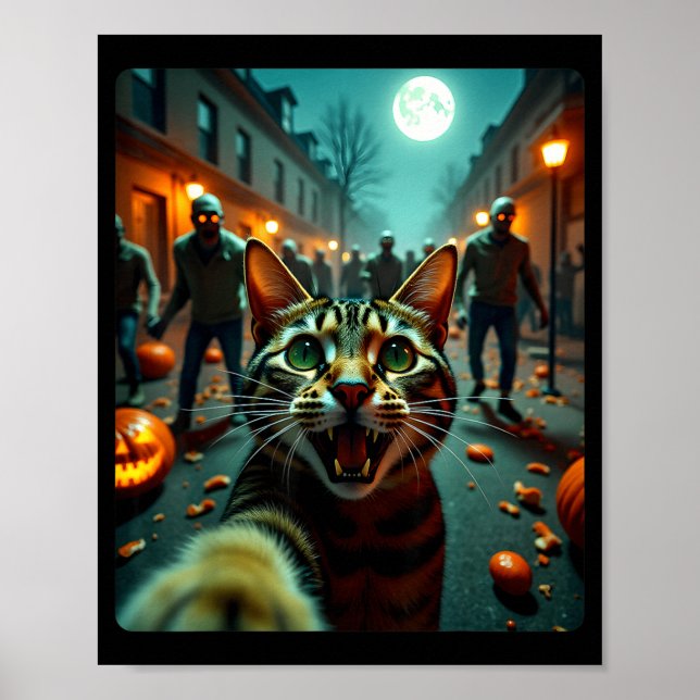 Funny Cat Selfie Halloween Zombies Humor  Poster (Vorne)