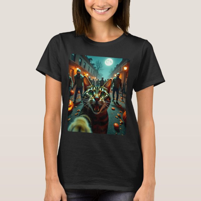 Funny Cat Selfie Halloween Zombies Humor  T-Shirt (Vorderseite)