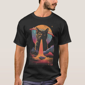 Funny Cat Selfie Mit Alien Vintag Ufo Cat Lovers T-Shirt