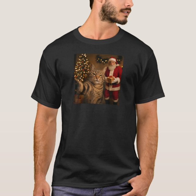 Funny Cat Selfie mit dem Weihnachtsmann Weihnachts T-Shirt (Vorderseite)