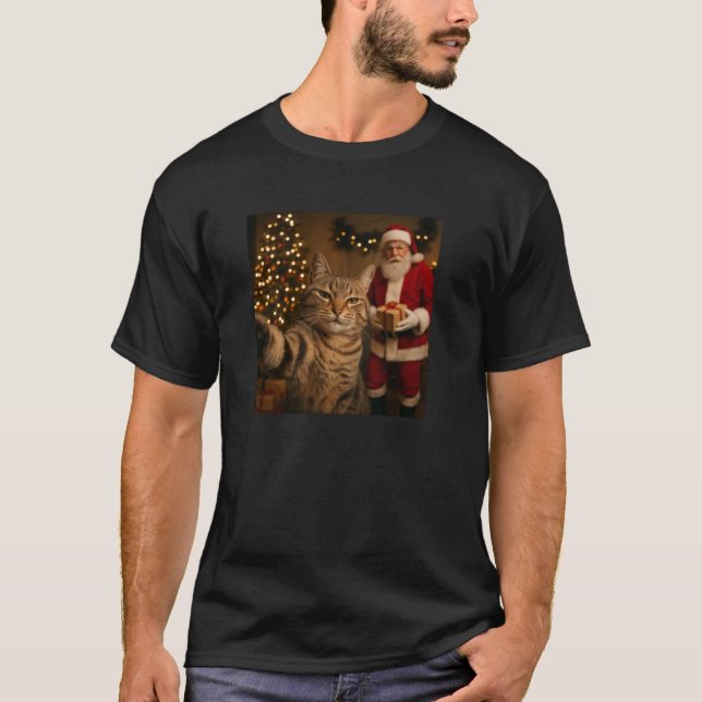 Funny Cat Selfie mit dem Weihnachtsmann Weihnachts T-Shirt (Vorderseite)