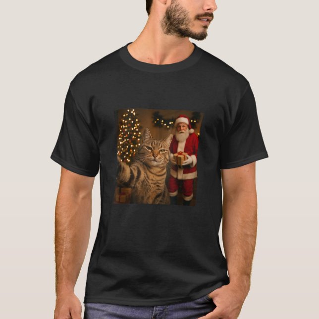 Funny Cat Selfie mit dem Weihnachtsmann Weihnachts T-Shirt (Vorderseite)