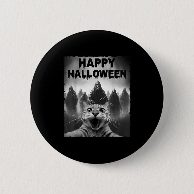 Funny Cat Selfie mit Ghosts Halloween Costume Day Button (Vorderseite)