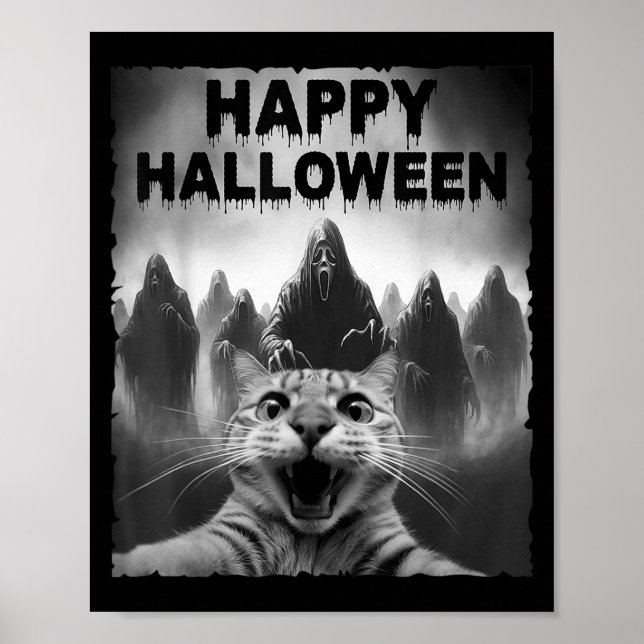 Funny Cat Selfie mit Ghosts Halloween Costume Day Poster (Vorne)