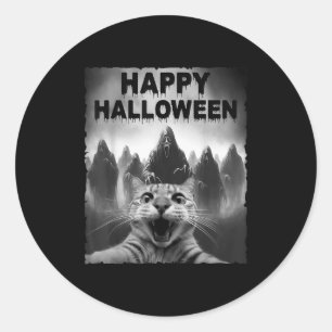 Funny Cat Selfie mit Ghosts Halloween Costume Day Runder Aufkleber
