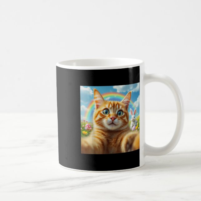 Funny Cat Selfie mit sonniger Niedlicher Ostertafe Kaffeetasse (Rechts)
