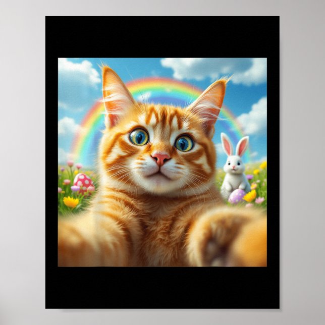 Funny Cat Selfie mit sonniger Niedlicher Ostertafe Poster (Vorne)