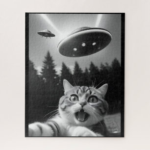 Funny Cat Selfie mit UFO Alien Drones Puzzle