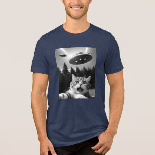 Funny Cat Selfie mit UFO Alien Drones Tri-Blend Shirt