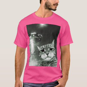 Funny Cat Selfie mit Ufo Alien T-Shirt
