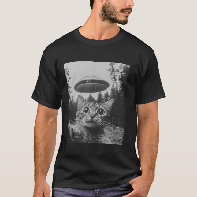 Funny Cat Selfie mit UFO Außerirdischen Cat Lover  T-Shirt (Vorderseite)