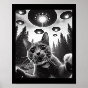 Funny Cat Selfie mit Ufos Alien Cat Selfie Men Wo Poster