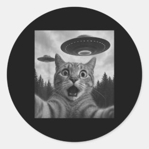 Funny Cat Selfie mit Ufos Runder Aufkleber