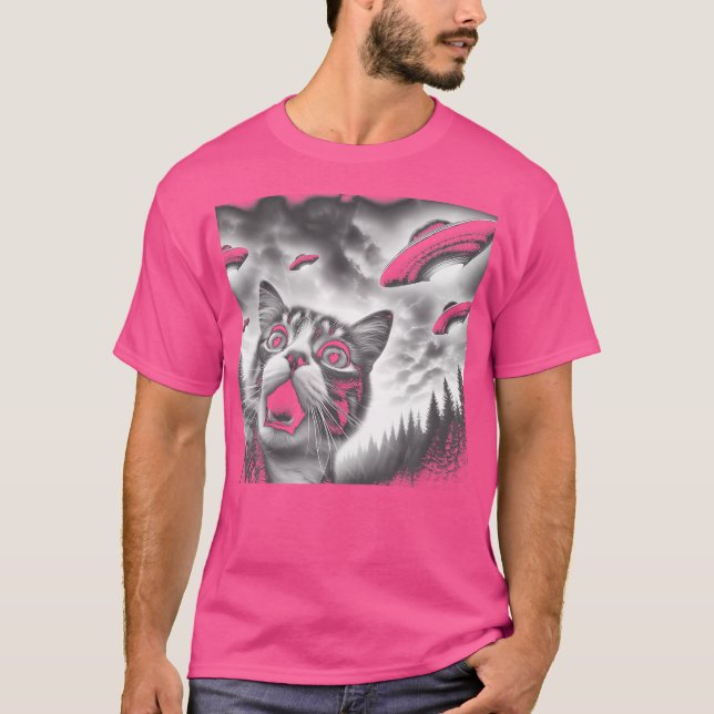 Funny Cat Selfie mit Ufos T-Shirt (Vorderseite)