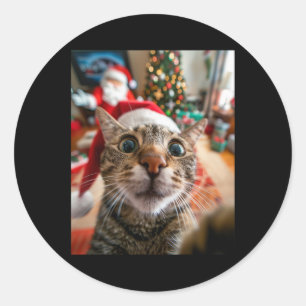 Funny Cat Selfie mit Weihnachten 12 Runder Aufkleber