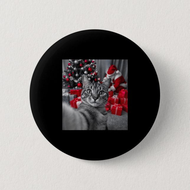 Funny Cat Selfie mit Weihnachtsmeme des Weihnachts Button (Vorderseite)