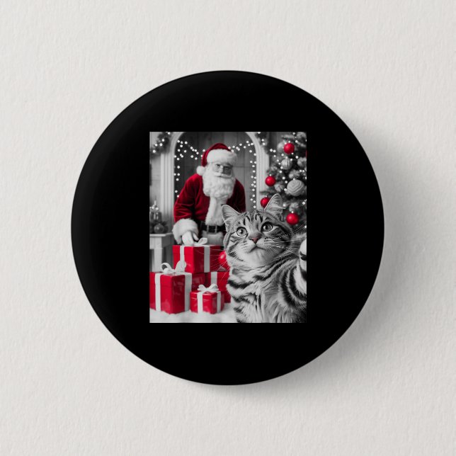 Funny Cat Selfie mit Weihnachtsmeme des Weihnachts Button (Vorderseite)