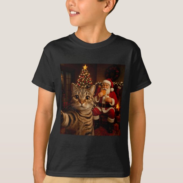 Funny Cat Selfie Santa Claus Eating Cookies Christ T-Shirt (Vorderseite)