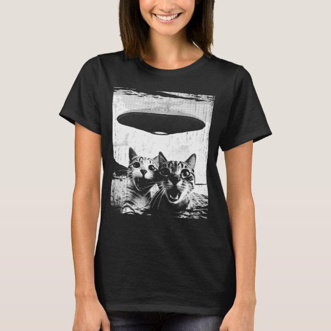 Funny Cat Selfie UFO Weird Cat Lover T-Shirt (Vorderseite)