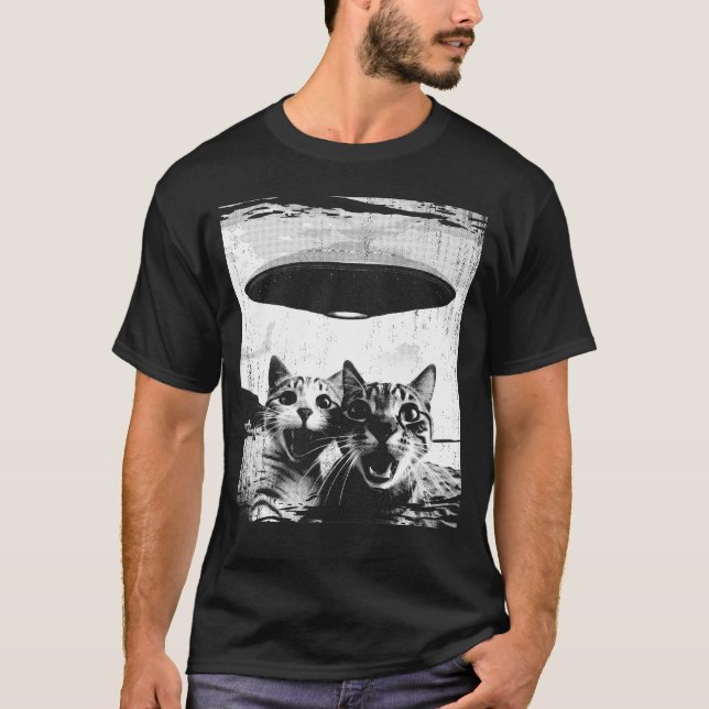 Funny Cat Selfie UFO Weird Cat Lover T-Shirt (Vorderseite)