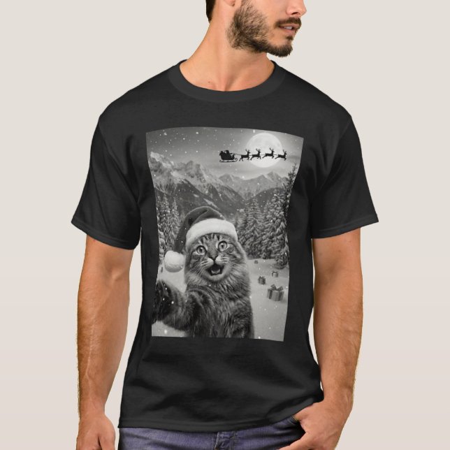 Funny Cat Selfie with Santa Christmas Catmas T-Shirt (Vorderseite)