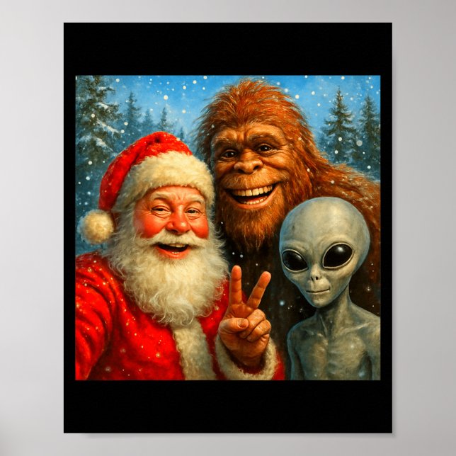 Funny Cat Selfie With Santa Claus &amp; Bigfoot Me Poster (Vorne)