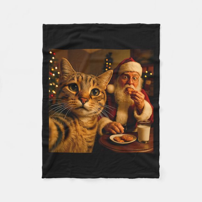 Funny Cat Selfie With Santa Claus Christmas Meme  Fleecedecke (Vorderseite)