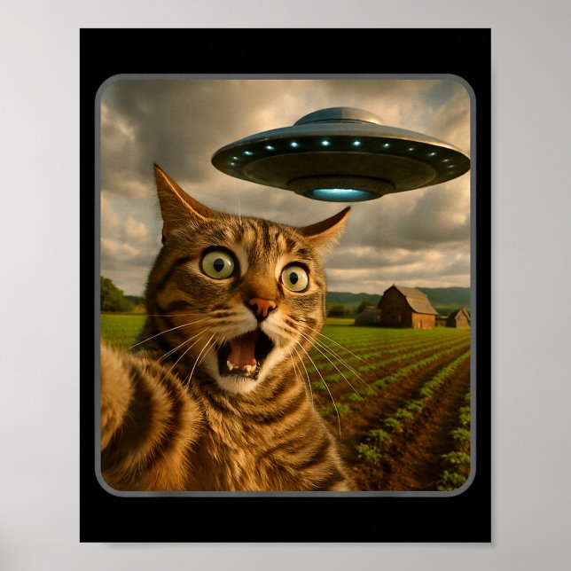 Funny Cat Selfie With Ufo Alien Meme  Poster (Vorne)