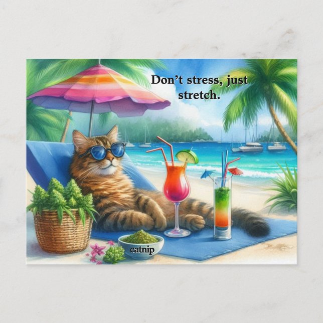 Funny Cat Slogan Kitty am Strand Postkarte (Vorderseite)
