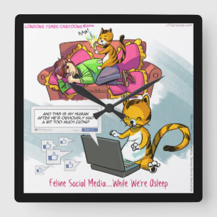 Funny Cat Social Media Square Wall Clock Quadratische Wanduhr