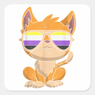 Funny Cat Sonnenbrille Nicht binäre Flag LGBT Prid Quadratischer Aufkleber