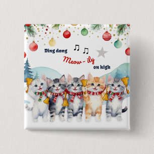 Funny Cat Spaß Cartoon Wasserfarbe Weihnachten Button