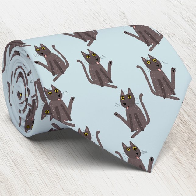 Funny Cat Spaß Krawatte (Funny cat humor blue pattern neck tie)