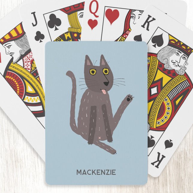 Funny Cat Spaß Personalisiert Spielkarten (Funny cat humor personalized name or text playing cards for animal lovers)