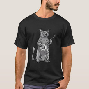 Funny Cat Spielen Banjo Bluegrass Cool Musiker Gi T-Shirt