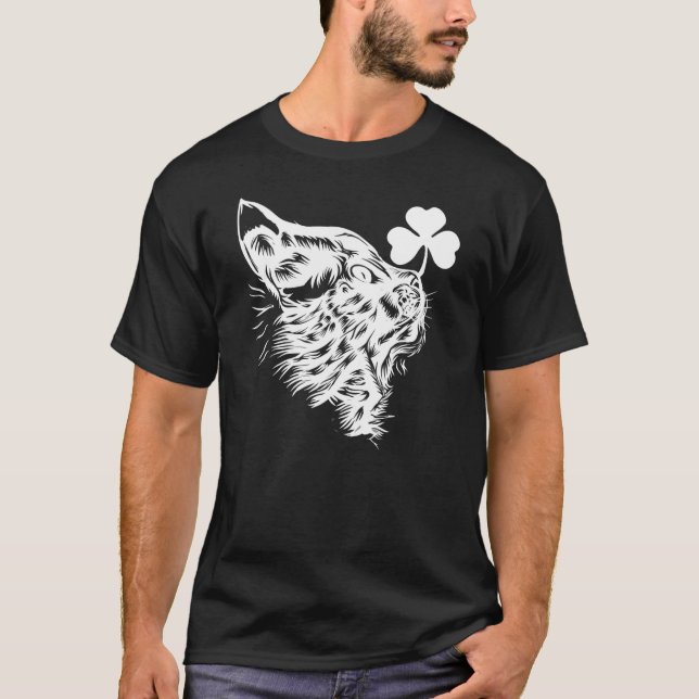 Funny Cat St Patricks Day Kleeblatt T-Shirt (Vorderseite)