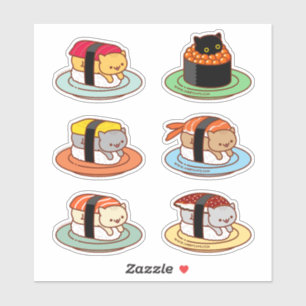 Funny Cat Stickers - SUSHI CATS 6-Pack Aufkleber
