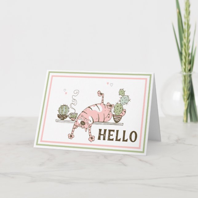 Funny Cat Stretching Blank Inside Grußkarte Karte (Vorderseite)