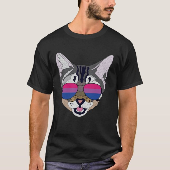 Funny Cat Sunglasses Bisexual Bi Pride Flag Gift T-Shirt (Vorderseite)