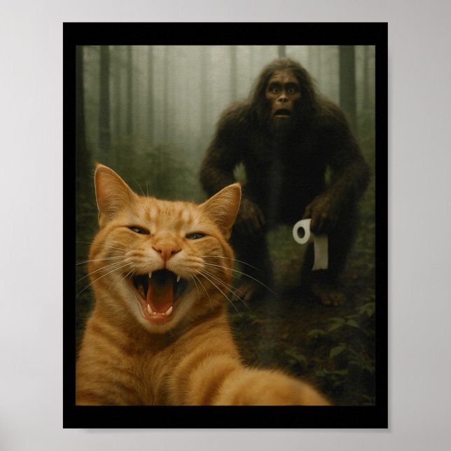 Funny Cat Surprised Happy Selfie With Bigfoot Sasq Poster (Vorne)