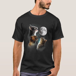 Funny Cat T, Cats Meowing at Moon, Cat Lover T-Shirt